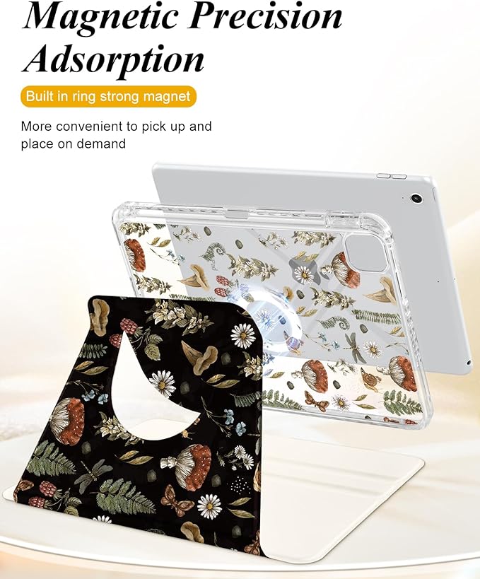 Shorogyt for iPad Air 11 Inch Case (Air M4 2026, 8th Gen/M3 2025/M2)/Air 5th Generation 2022/Air 4th Gen 2020/Pro 11 Inch Case Magnetic Stand for Women - Cute 360 Degree Rotating Covers Girls Plant