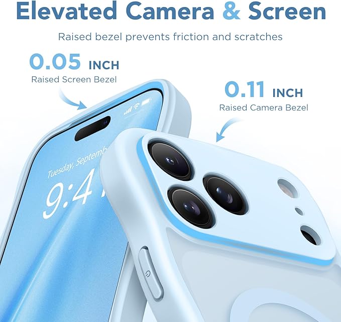 CAPRARO Magnetic for iPhone 17 Pro Max Case for Women Girls, Upgraded [Full Camera Protection] [Compatible with MagSafe] Cute Wave Translucent Matte Phone Case for iPhone 17 Pro Max, Light Blue