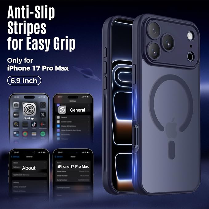Symcele Designed for iPhone 17 Pro Max Case, Compatible with MagSafe, [Camera Protection] [15FT Military Drop Protection] Shockproof Translucent Matte Anti-Slip Phone Case, 6.9", Deep Blue