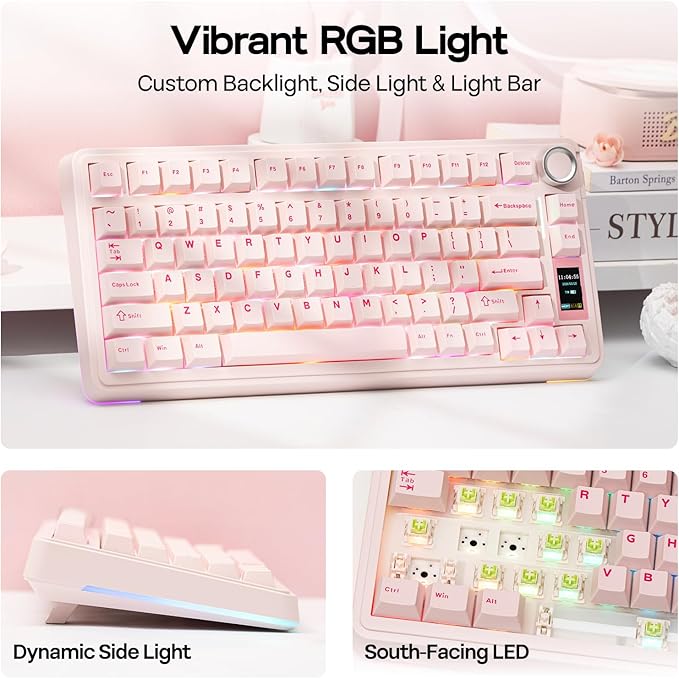 EPOMAKER X Aula EA75 MAX Wireless Gaming Keyboard with Screen & Knob, 5000mAh, Hot-Swap, Lubed Switches, RGB Backlit, Creamy Gasket, 75% Mechanical Keyboard (Pink, Silent Cotton Candy Switch)