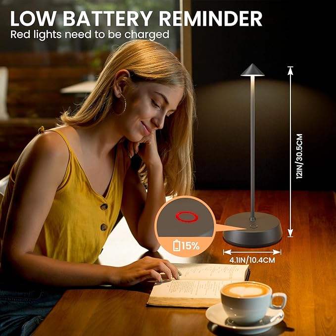 Rechargeable Cordless Small Table Lamp,6000mAh Battery Operated,LED Touch Dimmable Modern TableTop,Portable Outdoor Wireless Bedside Night Light for Restaurant/Dining/Bedroom/Living Room/Coffee(Grey)