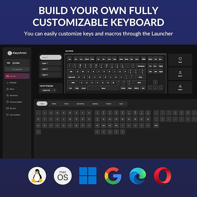 Keychron Q5 Wired Custom Mechanical Keyboard Knob Version, 96% Layout QMK/VIA Programmable with Hot-swappable Gateron G Pro Red Switch Double Gasket Compatible with Mac Windows Linux - Navy Blue A