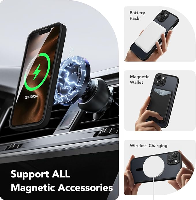 CAPRARO Magnetic for iPhone 14 Case, [Compatible with MagSafe] [Full Camera Protection] Shockproof Protective Slim Translucent Matte Phone Case for iPhone 14 6.1'', Black