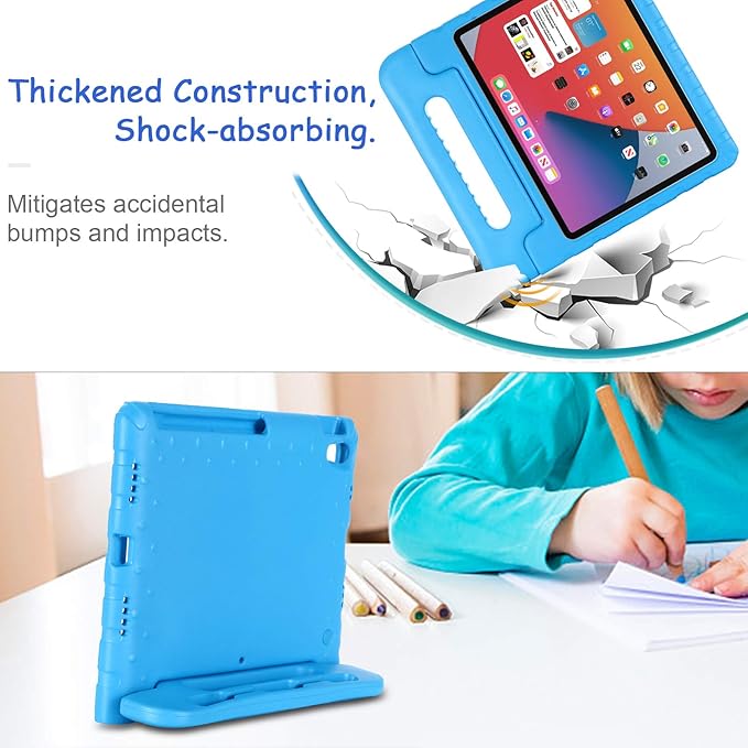 Kids Case for iPad Pro 12.9-inch (6th/5th/4th Gen) 2022/2021/2020, Techcircle [Support Pencil Charging] Convertible Handle Stand Lightweight EVA Foam Bumper Protective Rugged Child Proof Cover, Blue