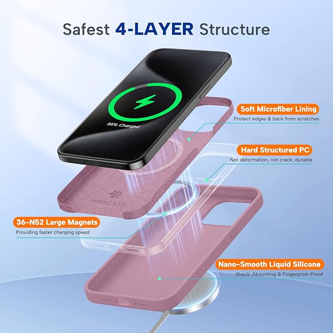 Miracase Magnetic for iPhone 15 Pro Max Case, [Soft Anti-Scratch Microfiber Lining], Compatible with MagSafe, Liquid Silicone Case Shockproof Drop Protection Phone Case for 15 ProMax, Blackcurrant