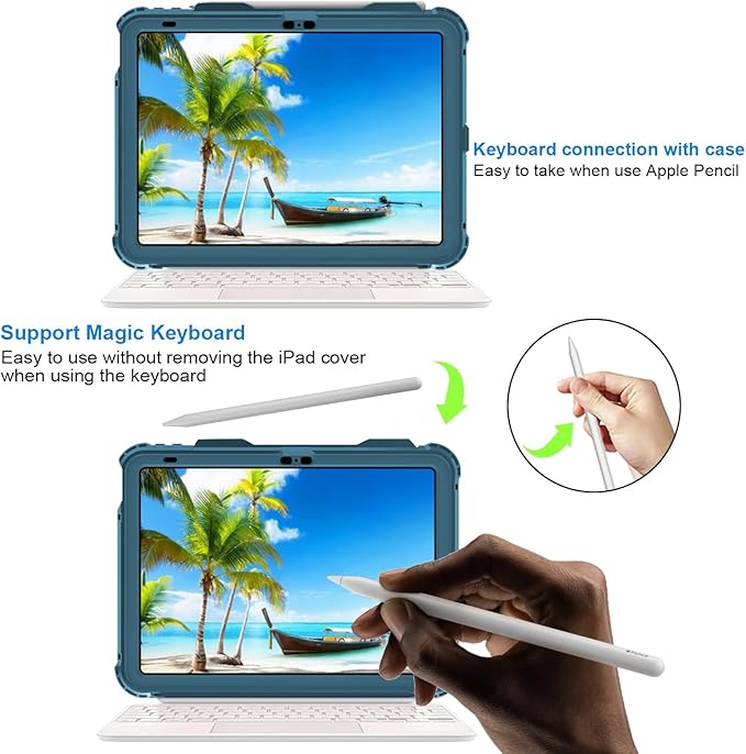 ShellBox Case iPad 10th Gen 10.9 inch Waterproof Case, Full-Body Heavy Duty Shockproof Protective Cover with Kickstand Built-in Screen Protector Pencil Holder Shoulder Strap