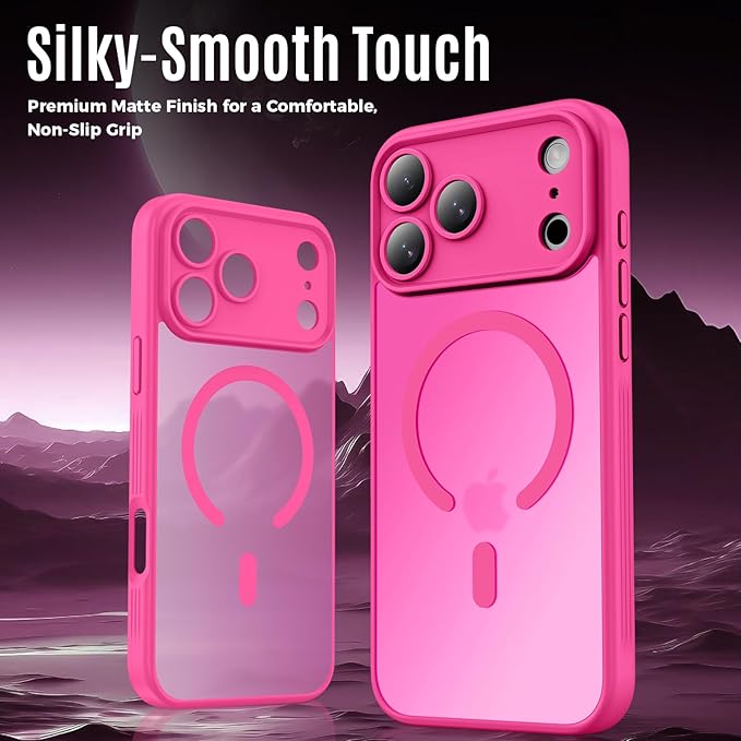 Symcele Designed for iPhone 17 Pro Max Case, Compatible with MagSafe, [Camera Protection] [15FT Military Drop Protection] Shockproof Translucent Matte Anti-Slip Phone Case, 6.9", Hot Pink