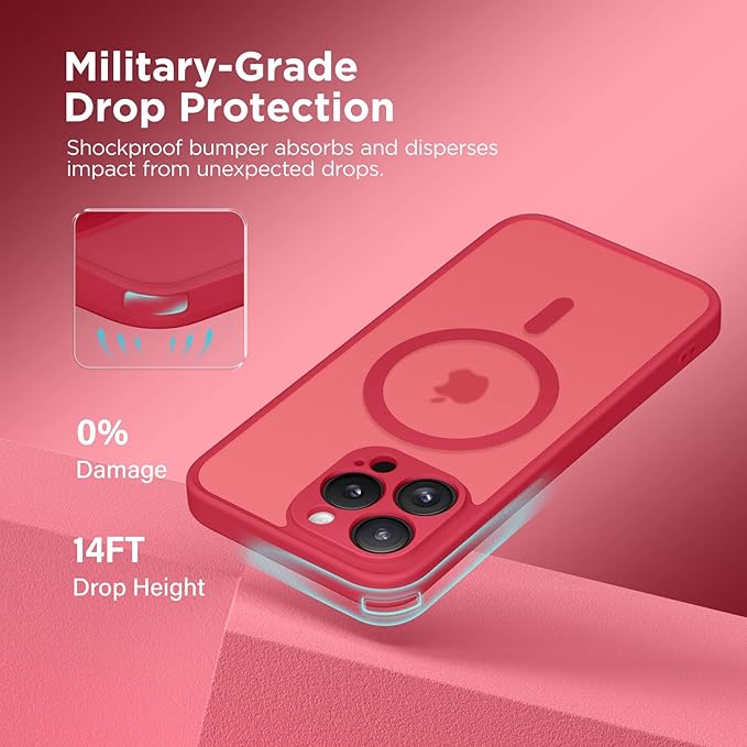 CAPRARO Magnetic for iPhone 15 Pro Max Case, [Compatible with MagSafe] [Full Camera Protection] Shockproof Protective Slim Translucent Matte Phone Case for iPhone 15 Pro Max 6.7'', Red