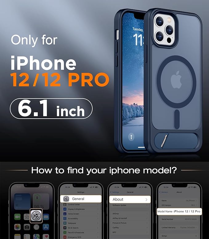 Magnetic Compatible with iPhone 12 Case & iPhone 12 Pro Case, [Built-in Invisible Kickstand][Compatible with MagSafe][Military Grade Shockproof] Slim Translucent Matte Phone Case 6.1"