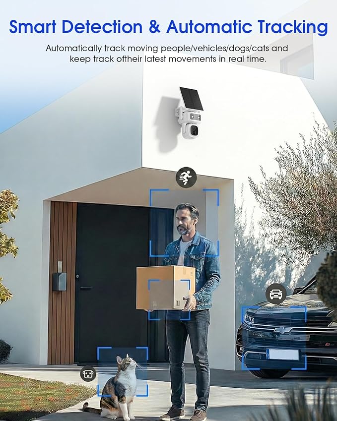maisi 4G LTE Cellular Solar Wireless Camera Outdoor, 360 Days Free Unlimited Data, Built-in SIM Card 64GB, No WiFi No Power Security Camera, 360° PTZ, 2K Color Night Vision, 2 Way Talk, AI Detection