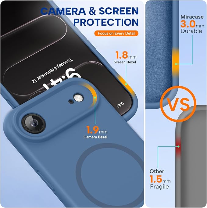 Miracase Magnetic for iPhone Air Case, Compatible with MagSafe, Integrated Silicone Camera Control Cover, 3.0mm Thicken Shockproof Drop Protection Phone Case for 17 Air,Glass Blue