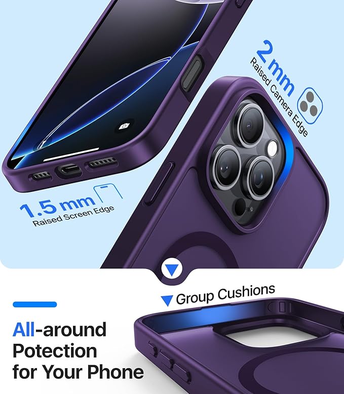 Magnetic for iPhone 16 Pro Case, [Compatible with MagSafe][Military-Grade Drop Protection][Anti-Yellowing]Shockproof Protective Translucent Matte Cover for iPhone 16 Pro Phone Case,Deep Purple