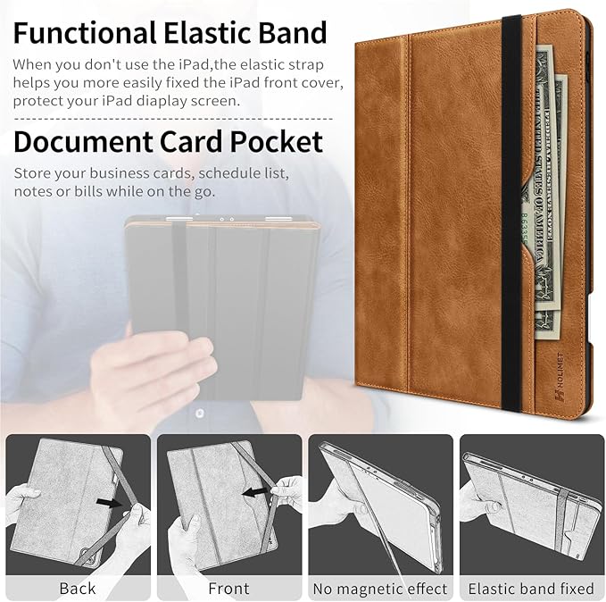 H HOLIMET Case for iPad Pro 12.9 2022 6th/5th/4th/3rd Generation with Pencil Holder Pocket Folio Stand Cover Soft TPU Back Shockproof, Auto Sleep/Wake,Vegan Leather