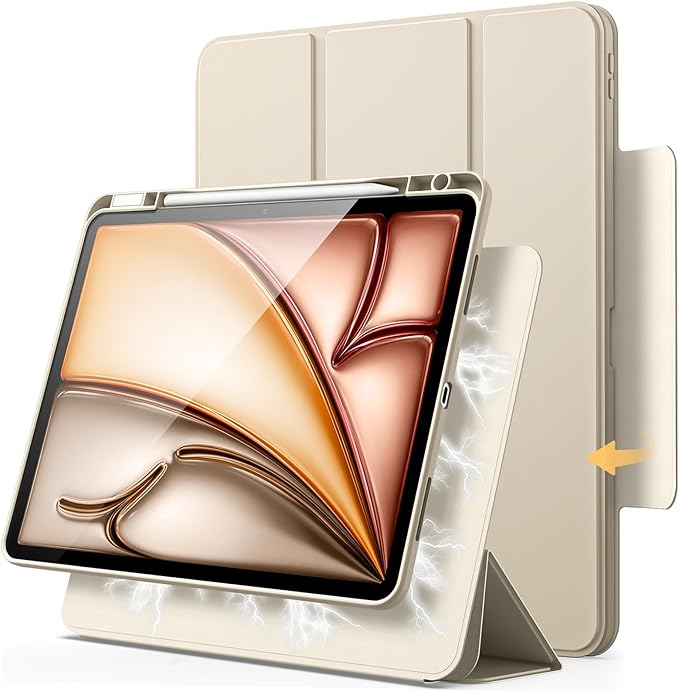 JETech Magnetic Detachable Case for iPad Air 13-Inch M4/M3/M2 (2026/2025/2024) with Pencil Holder, Removable Rotating Clear Cover, Portrait/Landscape Stand with Raised Screen View (Starlight)