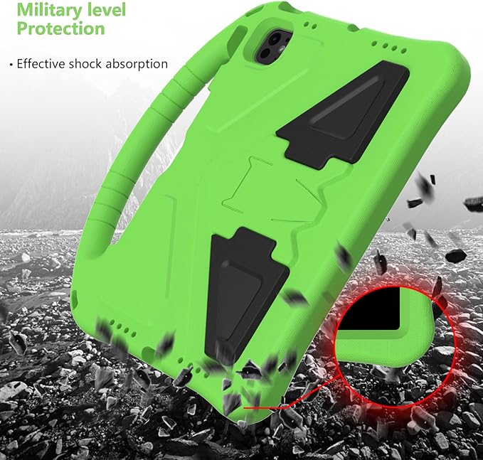 Kids Case for iPad Air 11 inch M4/M3/M2 (2026/2025/2024) with Pencil Holder/Shockproof Handle/Kickstand/Slim Lightweight Soft EVA Foam Folio Stand Tablet Protective Girls Boys Cover, Green