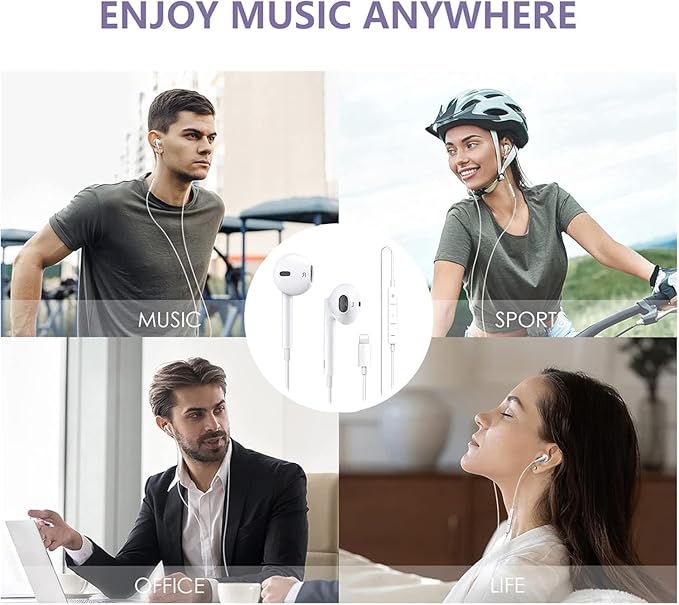 Wired Headphones for iPhone Earbuds with Lightning Connector,2 Packs Built-in Mic & Volume Control HiFi Stereo Nosie Reduction Earphones Compatible with iPhone 14/13/12/11/XR/XS/X/8/7 Support All iOS