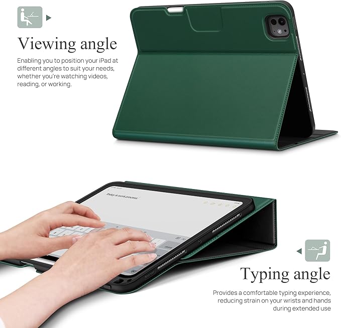 auaua Case for iPad Pro 13 Inch (M5/M4) 2025/2024, with Pencil Holder and Pocket, Multiple Viewing Angles, Magnetic Closure, Auto Sleep/Wake (Green)