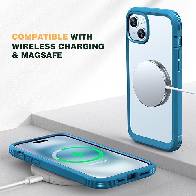 Diaclara Designed for iPhone 15 Case, Full Body Rugged Case with Privacy Built-in Touch Sensitive Anti-Scratch Screen Protector, with Camera Lens Protector for iPhone 15 6.1", Blue