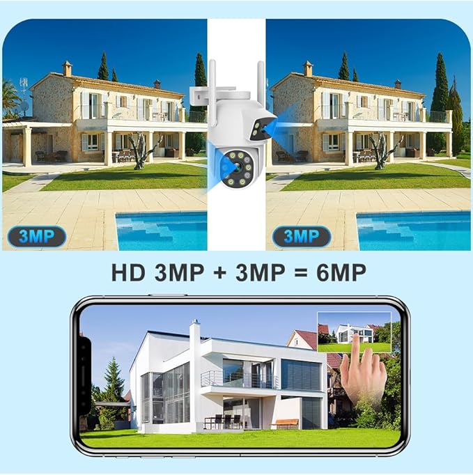 EVERSECU Dual Lens Linkage 6MP WiFi PTZ Security Camera Outdoor, 360° View, Auto Tracking, Motion Detection, Color Night Vision, 2-Way Audio, Compatible with Alexa(4pack)
