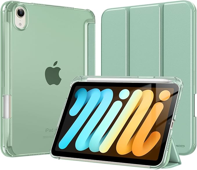MoKo for iPad mini 7 A17 Pro Case 2024, iPad mini 6th Generation Case 8.3 Inch 2021 with Pencil Holder, Slim Light Trifold Smart Protective Cover with Hard PC Translucent Back Shell, Tequila Green
