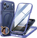 Miracase Magnetic for iPhone 17 Pro Case 6.3" [Compatible with MagSafe] Full-Body Phone Case with Built-in Glass Screen Protector & Camera Control,Drop Proof iPhone 17 Pro Cover, Clear Blue