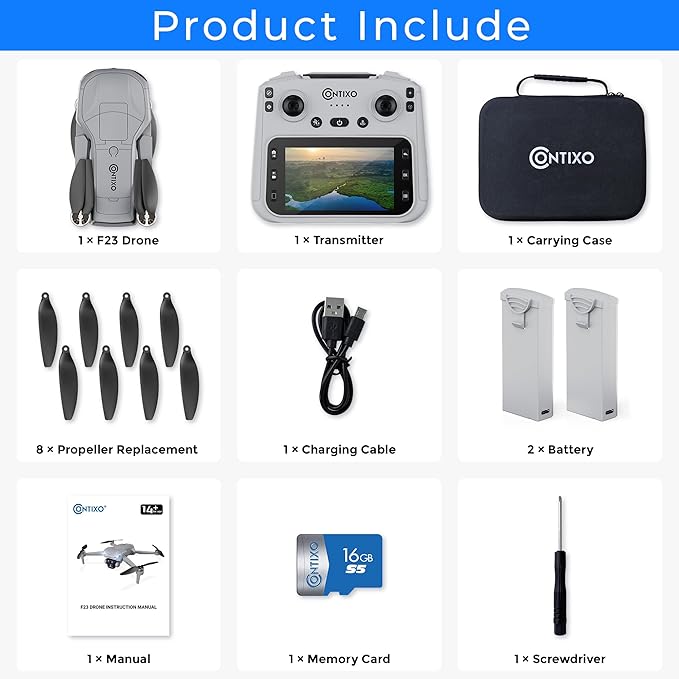 Contixo F23 GPS Drone With Camera, 46 Min Flight Time, 4.5" Screen Remote, Follow Me, Waypoints, 5GHz FPV Transmission, Return to Home, Hand Gestures, Orbit Mode Foldable Drones For Teens & Adults