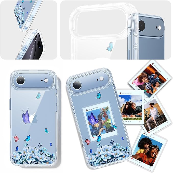 toushion 3 in 1 for iPhone Air Case Clear Printed Design | Yellowing-Resistant Acrylic Back, Screen Protector *1 & Camera Lens Protector*1, Military-Grade Protection