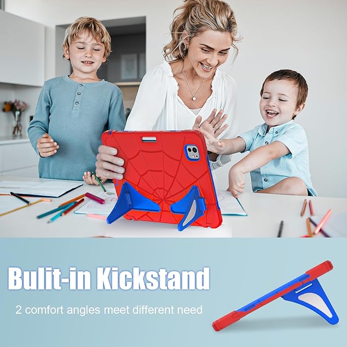 AKABEILA Compatible with Apple iPad Pro 11(2024) 11 inch Tablet Case，Lightweight Shockproof Rugged Protective Cover with Kickstand for Kids Children Boys Babies Red Blue