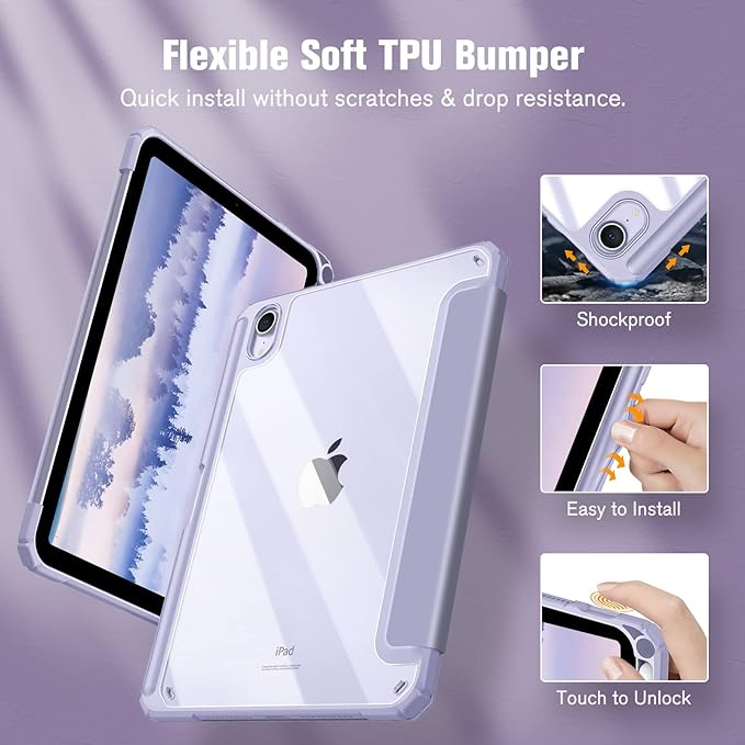 Fintie Hybrid Slim Case for iPad Mini 7 (A17 Pro, 7th Generation) 2024 / iPad Mini 6 (6th Gen) 8.3 Inch, [Built-in Pencil Holder] Shockproof Cover Clear Transparent Back Shell, Lilac Purple