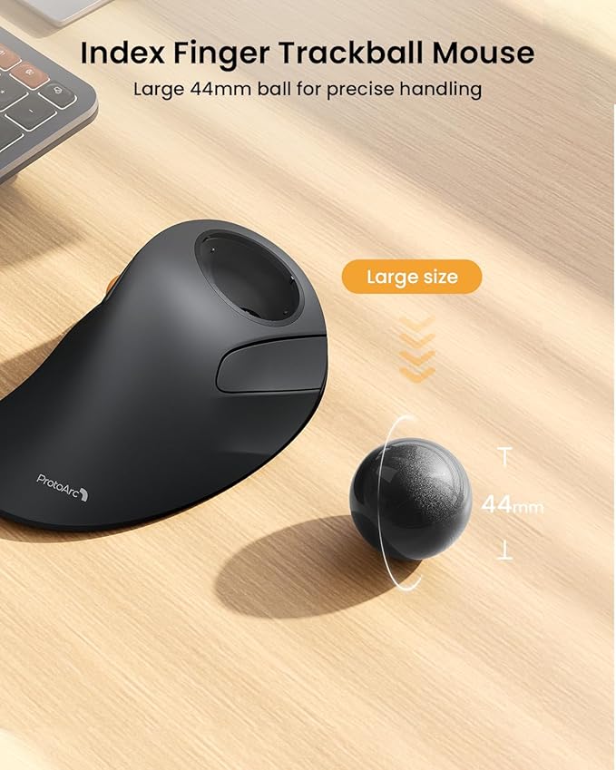 ProtoArc Wireless Bluetooth Trackball Mouse, EM03 NL Ergonomic Rollerball Mouse Rechargeable Computer Mice, 3 Device Connection, Compatible with PC, iPad, Mac, Windows-Gray Ball
