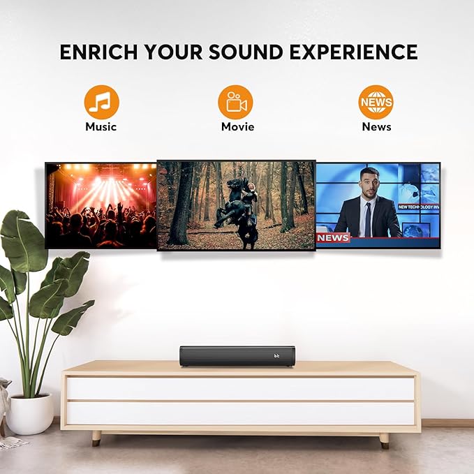 2.1 Sound Bars for TV, Built-in Subwoofer, 6 Levels Voice Enhancement, 16 Inches TV Soundbar Speakers with Bluetooth 5.3/Optical/AUX/USB Connection, Wall Mount, 3 EQ Modes, S100