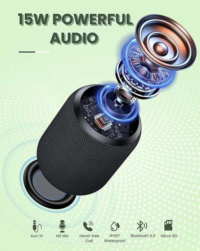 NOTABRICK Bluetooth Speaker with15W, IPX67 Waterproof Portable Speakers Bluetooth Wireless V5.0, Stereo Sound, Active Extra Bass, Double Pairing, for Party, Home Theater, Game Theater