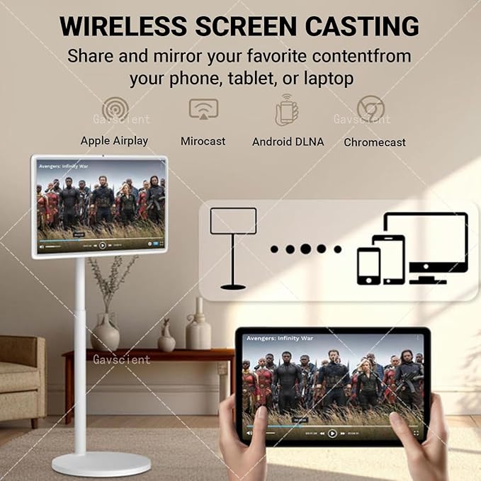 4K Smart Portable TV On Wheels, Touch Screen Monitor with 4K HD Display, Android 12 OS, Full Swivel Rotation, Dual Speakers & Wireless Connectivity for Home/Office/Travel 24-8/128