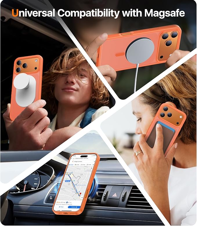 Magnetic for iPhone 17 Pro Max Case,[Anti-Slip][Compatible with MagSafe][Military Grade Drop Protection] Shockproof Protective Translucent Matte Phone Case for iPhone 17 Pro Max Case,Orange