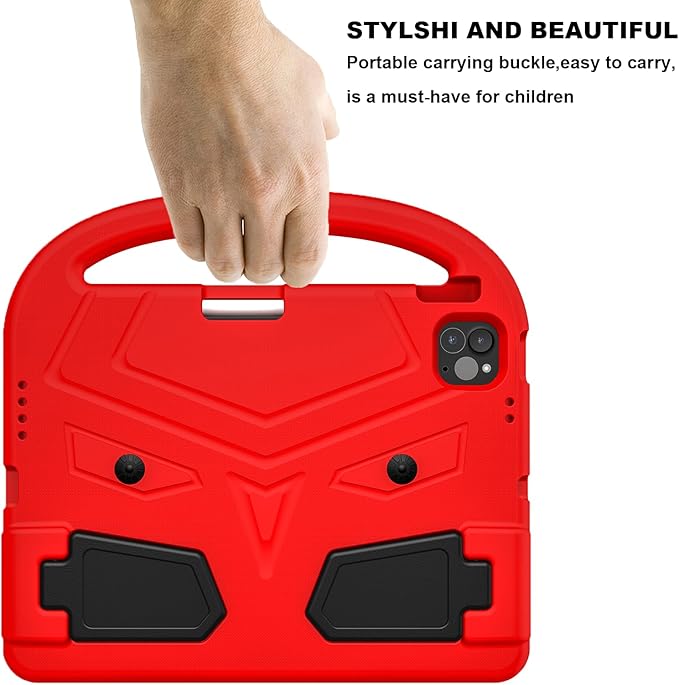 Dteck for iPad Air 11" M2 2024/Pro 11" 2024 Kid Case, Durable Lightweight Shockproof Protective Handle Stand EVA Foam Boys Girls Proof Case, Red