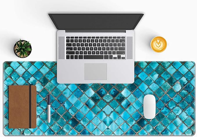Desk Mat Large Mouse Pad, Turquoise Blue Aesthetic XL Mouse Pad Extended Full Desk Gaming Mousepad XL Long Keyboard Mouse Mat Desk Pad 31.5''X11.8'' Desk Accessories for Women Men
