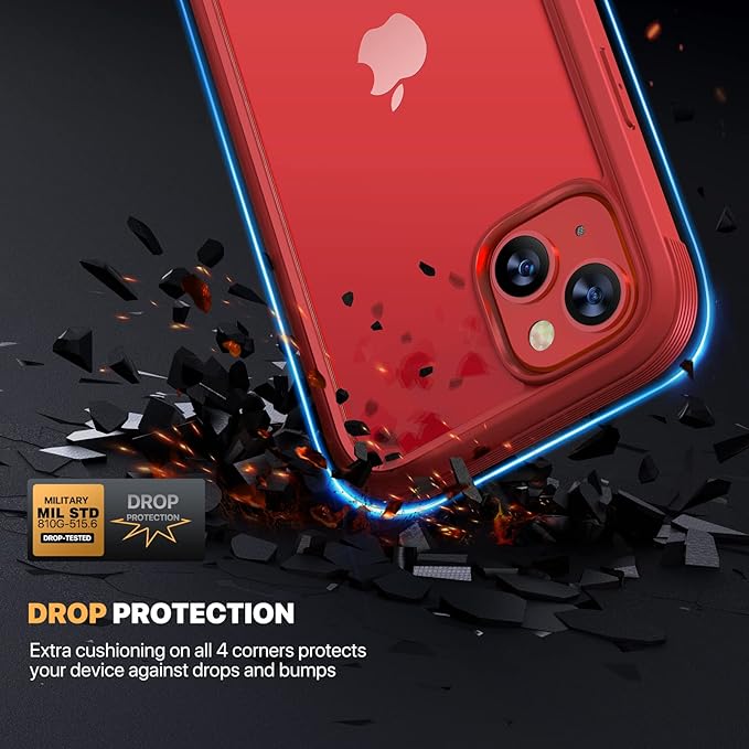 Diaclara Designed for iPhone 13 Case, Full Body Rugged Protection with Built-in Touch Sensitive Screen Protector, Soft TPU Bumper Case for iPhone 13 6.1" (Red and Clear)