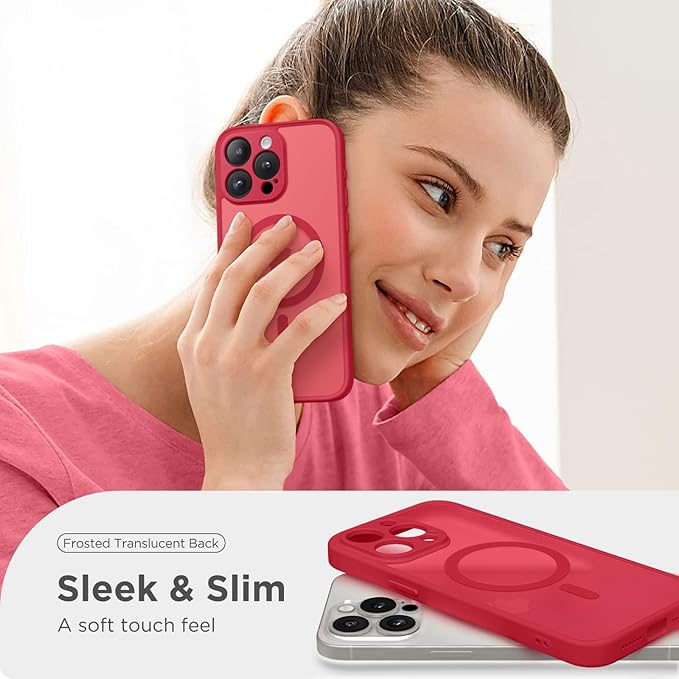 CAPRARO Magnetic for iPhone 15 Pro Max Case, [Compatible with MagSafe] [Full Camera Protection] Shockproof Protective Slim Translucent Matte Phone Case for iPhone 15 Pro Max 6.7'', Red