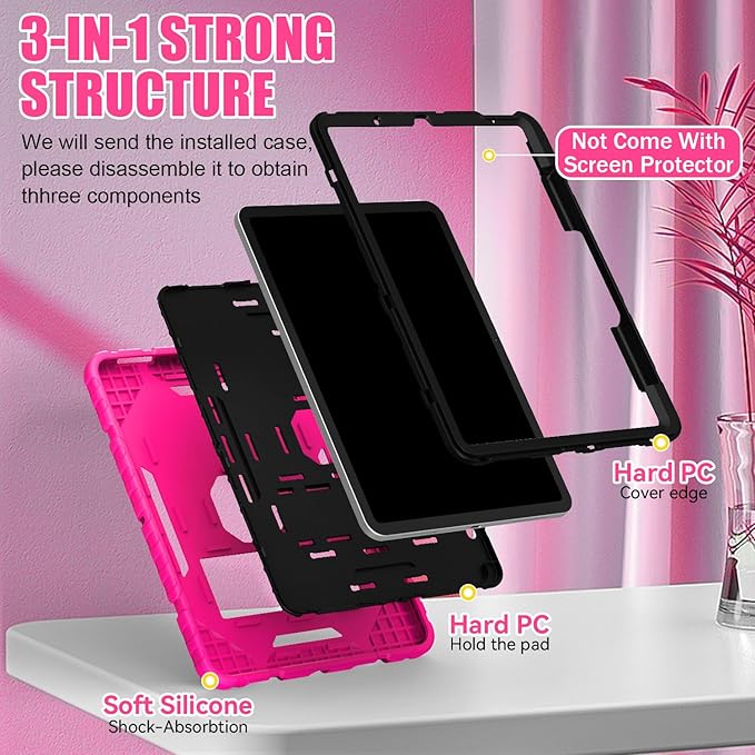 Grifobes Case for iPad Air 11-inch (M4/M3/M2) 2026/2025/2024, for iPad Air 5th/4th Generation 2022/2020 10.9", Heavy Duty Rugged Cover with Stand/Pencil Holder for i Pad Air 5 4 Gen(Hot Pink)