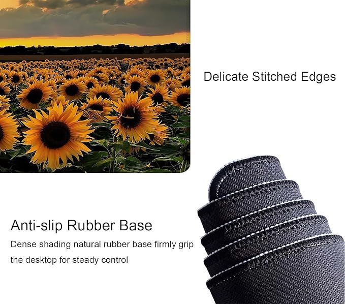 Sunflower Field Extended Big Mouse Pad Large,XL Gaming Mouse Pad Desk Pad,31.5x11.8inch Long Computer Keyboard Mouse Mat Mousepad with 3mm Non-Slip Base and Stitched Edge for Home Office Work