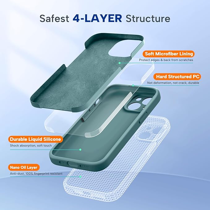 Miracase Compatible with iPhone 15 Plus Case, [Soft Anti-Scratch Microfiber Lining], Liquid Silicone Case Gel Rubber Shockproof Drop Protection Phone Case for iPhone 15 Plus, Midnight Green