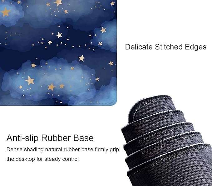 Stars and Clouds Desk Mat Large Gaming Mouse Pad XL Extended Mousepad Desk Pad Big Keyboard Pad Desktop Mouse Mat 31.5"x11.8" Deskmat for Gamers with Stitched Edges Non-Slip Rubber Base