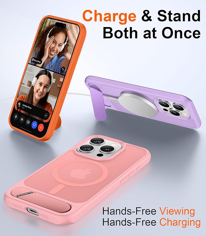 Magnetic Compatible with iPhone 15 Pro Case, [Built-in Invisible Kickstand][Compatible with MagSafe][Military Grade Shockproof] Slim Translucent Matte Phone Case for iPhone 15 Pro 6.1"