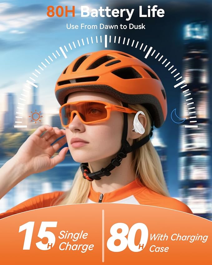 LEEMC Wireless Earbuds, Bluetooth Headphones 5.4, Ear Buds with Hooks for Sports, 80Hr Playtime Earphones, LED Display, IPX7 Waterproof Headset for Workout Running, Ivory