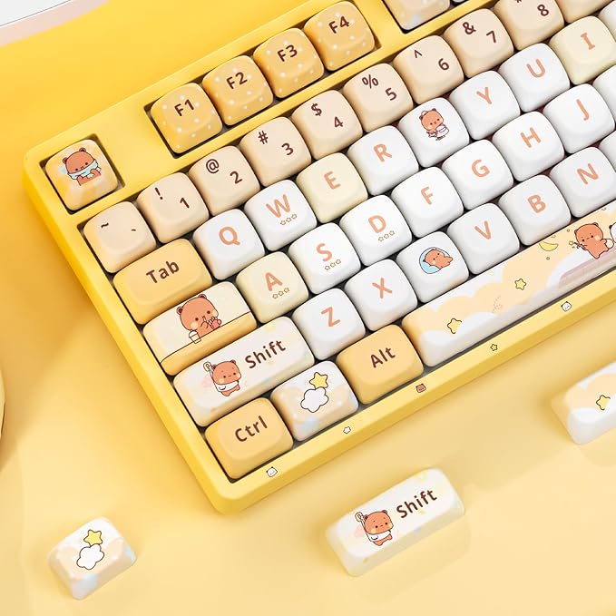 Akko Wireless Gaming Keyboard 5108B Plus Full Size Keyboard Bubu & Dudu Yellow Hot-Swappable Tri-Mode Mechanical Keyboard RGB Backlight, Piano Pre Lubed Switch
