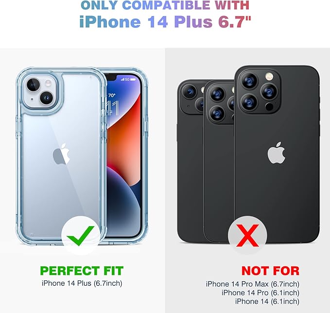 Diaclara Designed for iPhone 14 Plus Case, Full Body Rugged Case with Built-in Touch Sensitive Anti-Scratch Screen Protector, with Camera Lens Protector for iPhone 14 Plus 6.7" (Clear Blue)