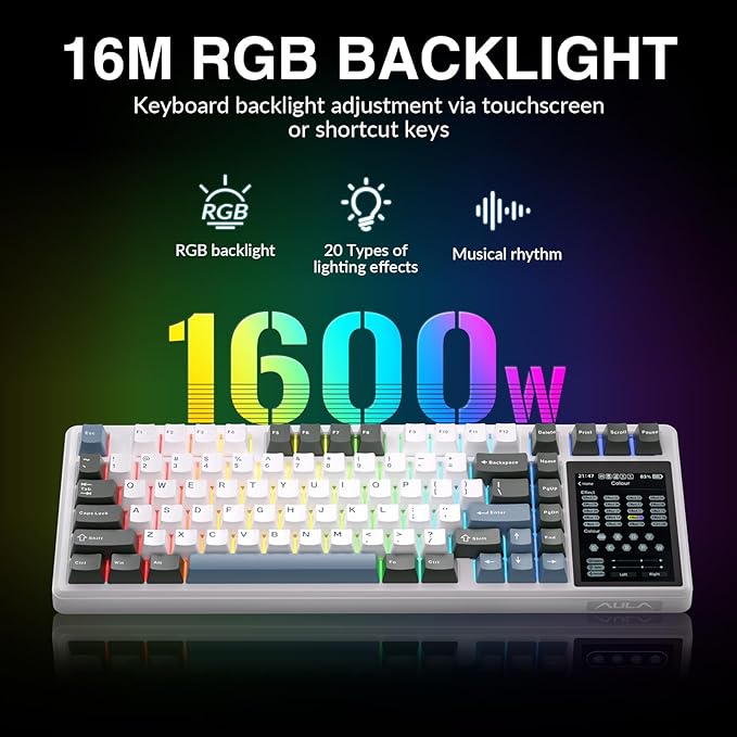 Aula L99 Wireless Mechanical Keyboard with Smart Touch Screen,Tri-Mode Hot Swappable Custom Gaming Keyboard,RGB Backlit,PBT Keycap,Gasket Mount Creamy Sounding Computer Keyboards for Office PC,84 Keys