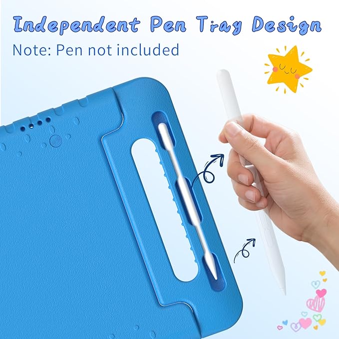 for iPad Pro 11 inch Case 2024 M4 5th Generation, Kids Proof Case for iPad 11 Pro, Protective Cover for iPad Pro 11" with Pencil Holder, Anti-Slip Handle Stand, Blue