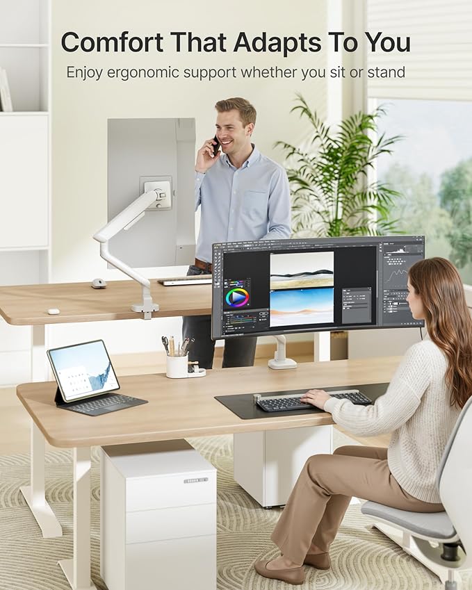 monTEK Single Monitor Arm, Mechanical Spring Monitor Arm for 17-40" Ultrawide Screens, Adjustable Monitor Desk Mount Holds up to 26.4 lbs with C Clamp/Grommet Desk Mount, VESA 75/100mm