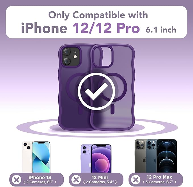 CAPRARO Cute for iPhone 12 Case & iPhone 12 Pro Case, Compatible with MagSafe, [Curly Wave Edge] [Camera Protection] [14 FT Drop Protection] Magnetic for iPhone 12/12 Pro, Deep Purple